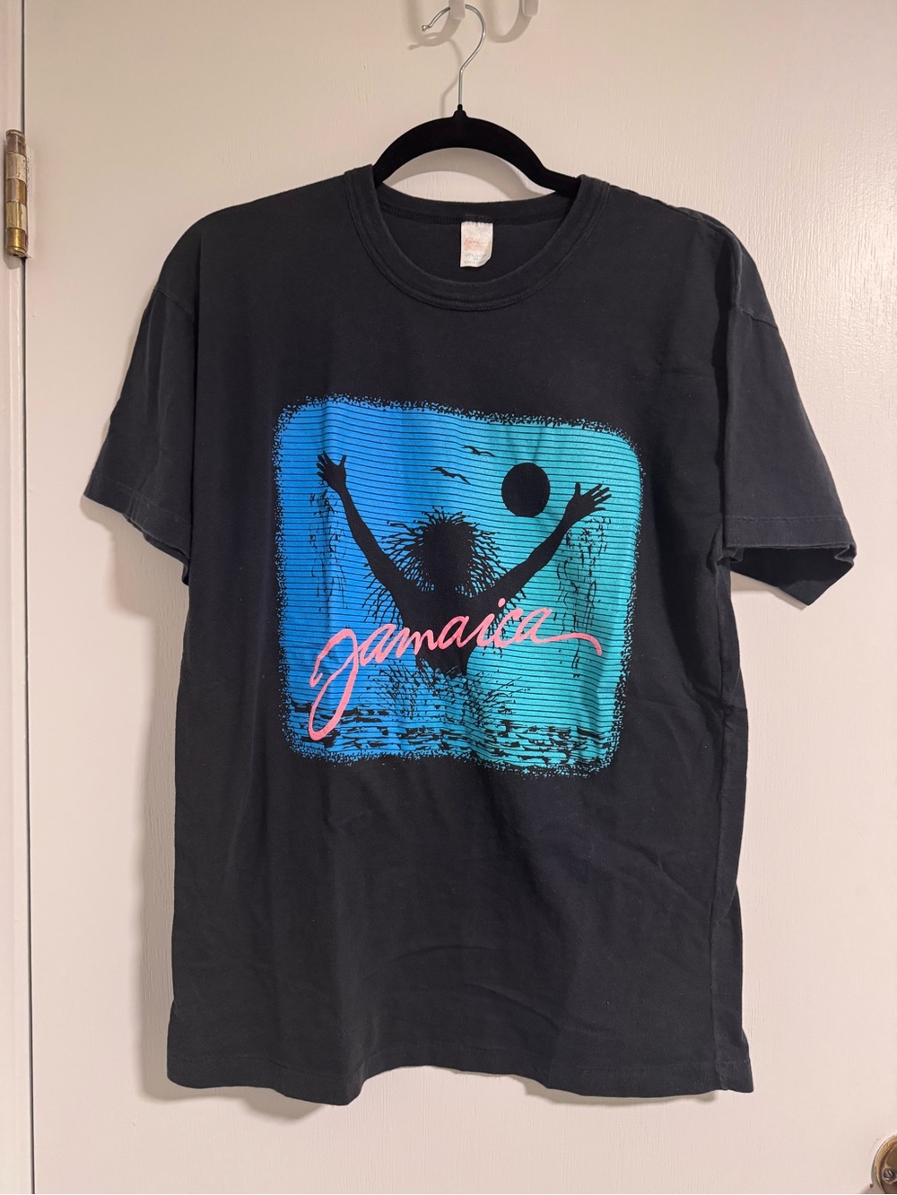Men’s Vintage Jamaica Tshirt Graphic Blues Single Stich XL Black Tee Shirt VNT